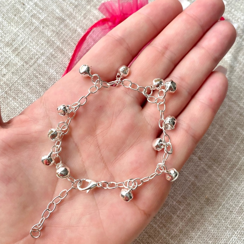 Dangle Bell Ball Jingle Chain Bracelet • Silver • Adjustable Size